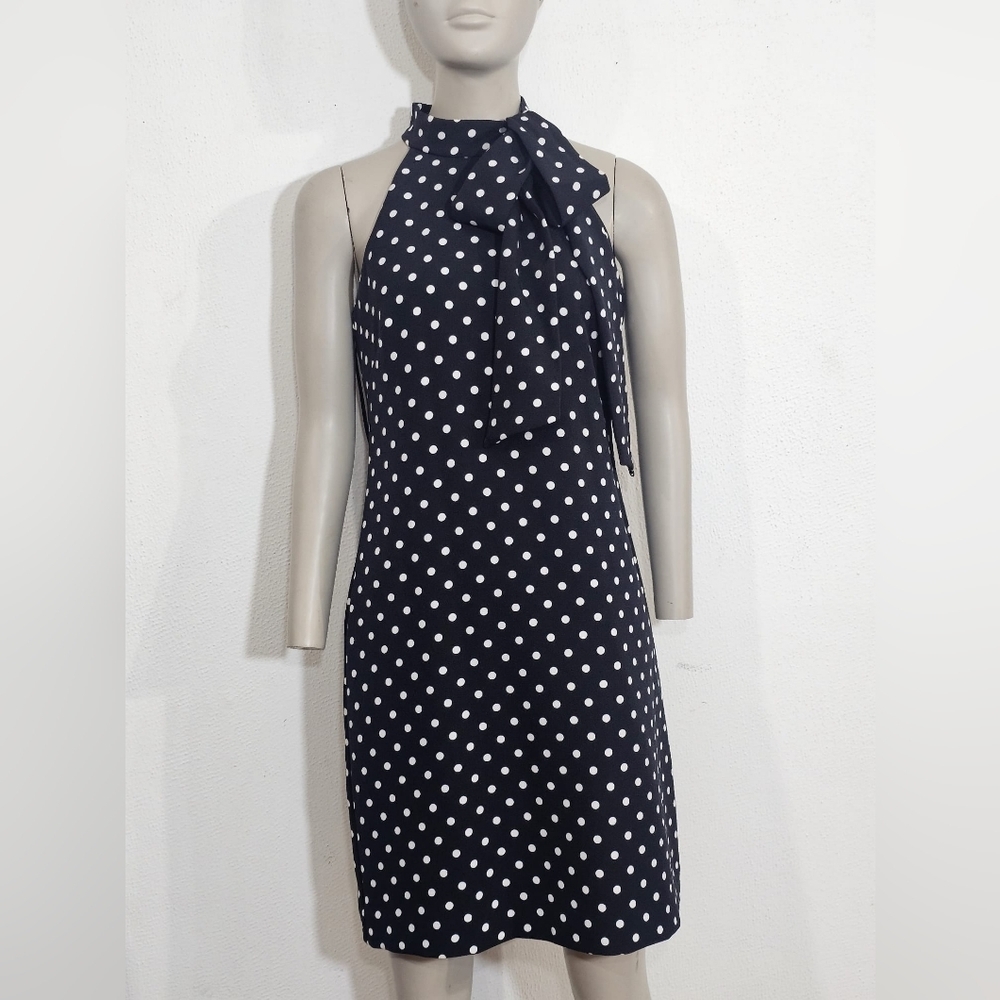 Vince Camuto Black and White Polka Dot Halter Midi Dress